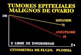 Fig. 26.  PERIODO LIBRE DE ENFERMEDAD Y CITOMETRIA EN T. EPITELIALES DEL OVARIO.