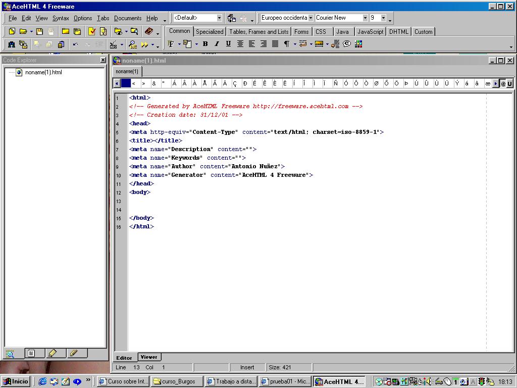 Pantalla de AceHTML